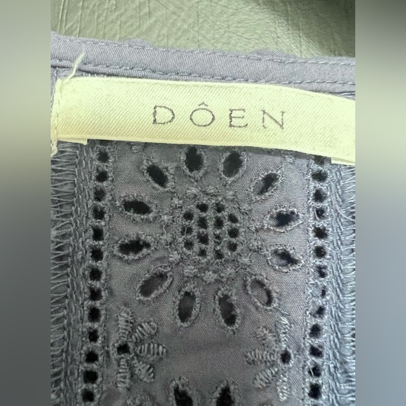 DÔEN Nerona Cotton Eyelet Ruffle Collar Blouse in Atlantic Blue, Size Large - Picture 5 of 6